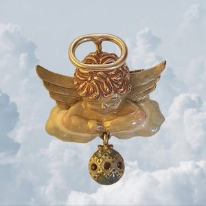 LOUIS C. MARKS 1940s Cherub Angel Brooch Vintage Signed Collectable Jewelry